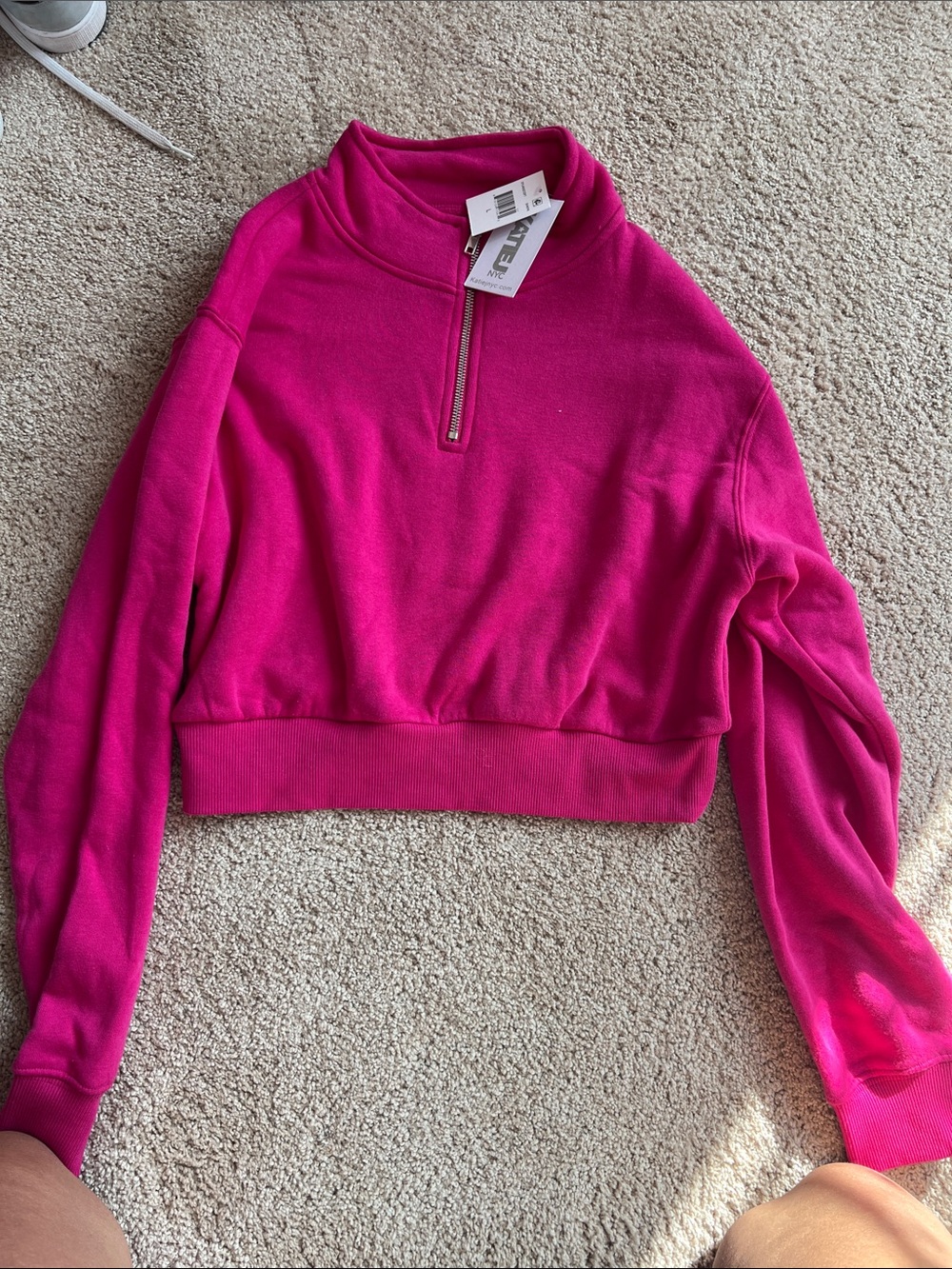 Katie J NYC Hot Pink Cropped Half-Zip Pullover